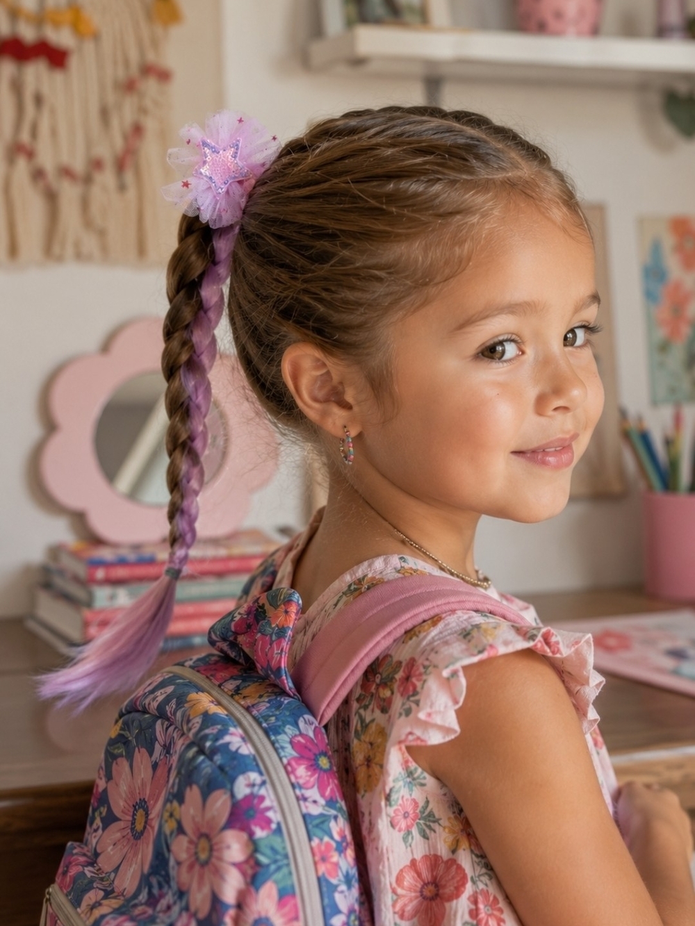 4/$15 Pink Braided Hairpiece with Star Sequin Accent Kids Hairstyles Summer